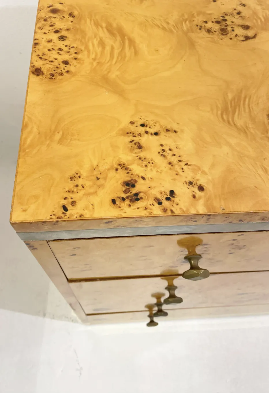 Mid Century Modern Chest, Ash Burl And Brass, Italy, 1970s photo vinterior