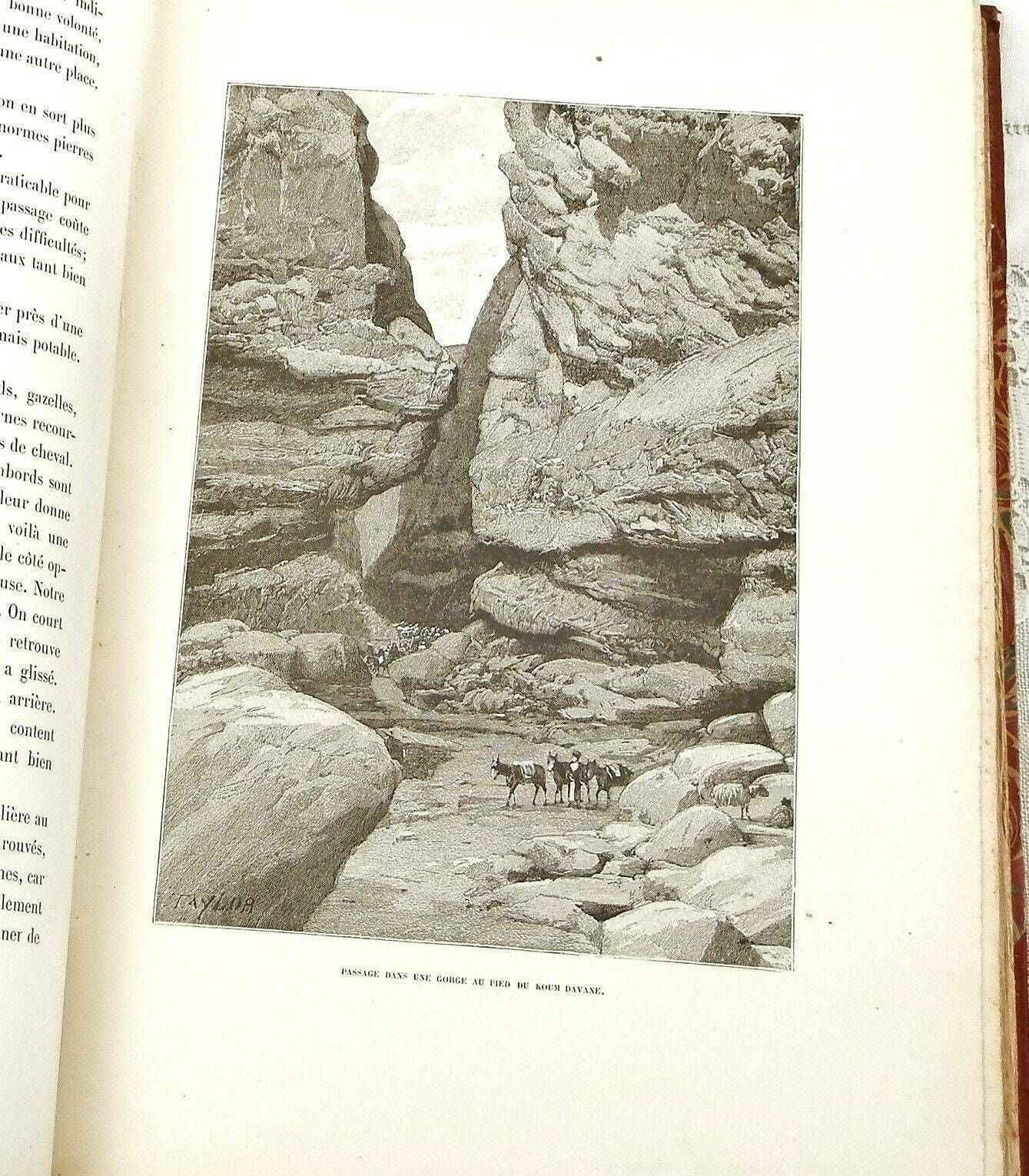 Zeldzaam Antiek Boek In Rood Leer En Gemarmerd Papier Door Gabriel Bonvalot "De Paris Au Tonkin A Travers Le Tibet Inconnu" 1892 – Met Kaart photo 160.0