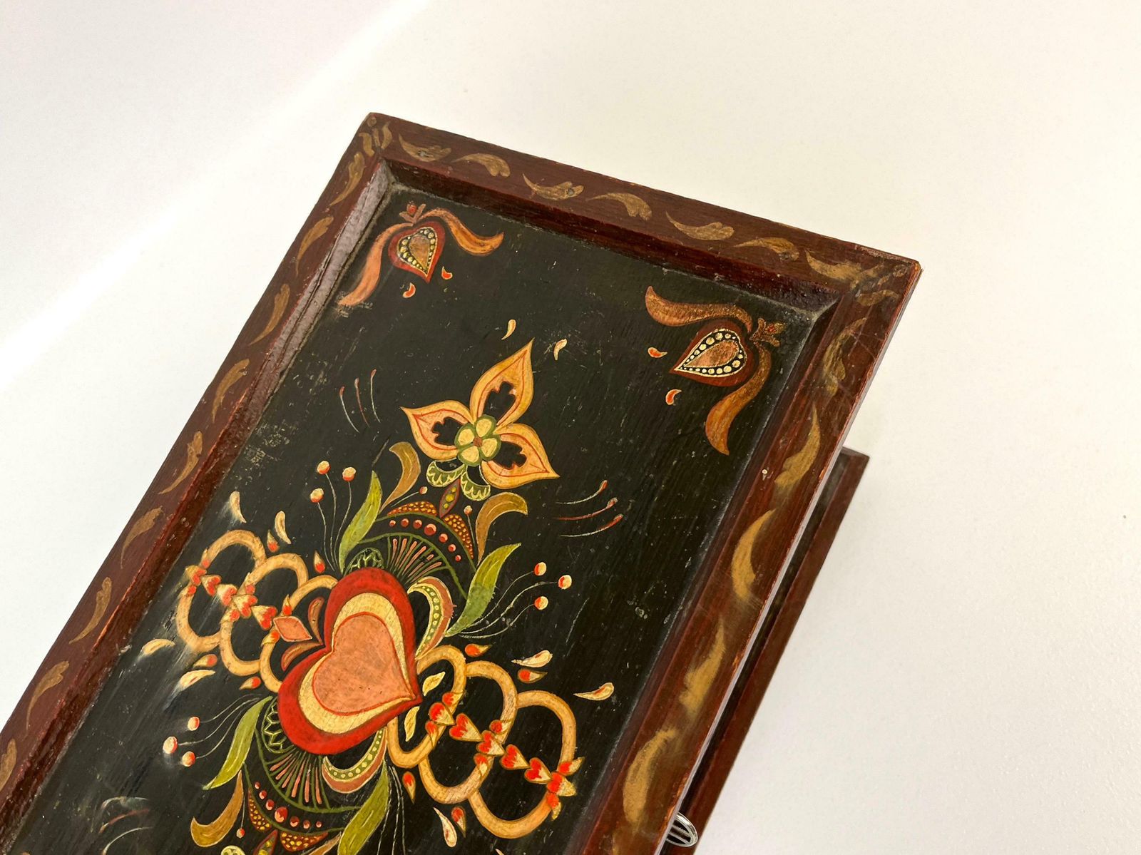 Stunning Antique Black Forest Hand Painted Wooden Jewelry Box Germany 1850 photo Home Decor