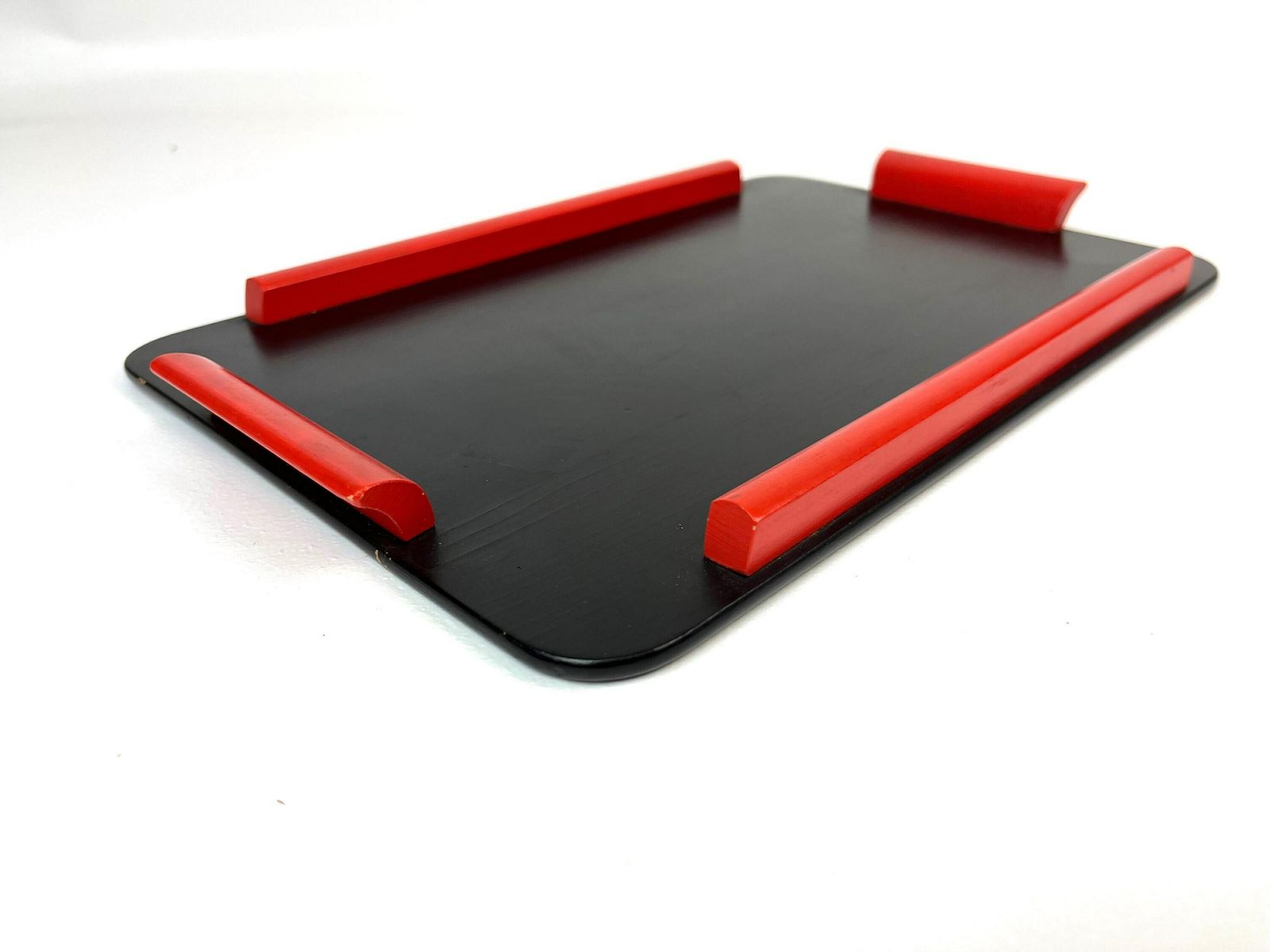 Rare Small Bauhaus De Style Black Red Wooden Art Deco Cocktail Serving Tray Barware photo 245.0