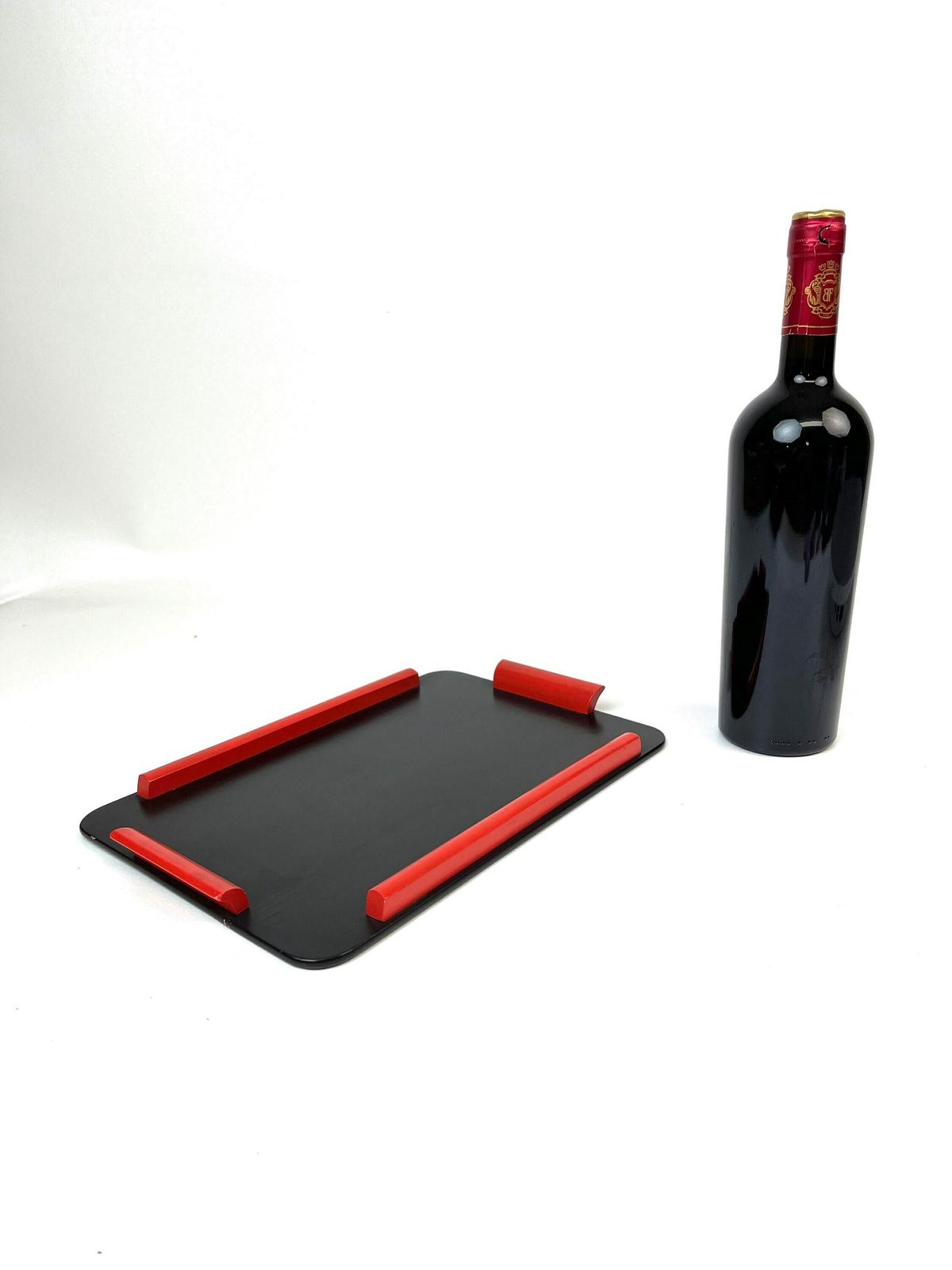 Rare Small Bauhaus De Style Black Red Wooden Art Deco Cocktail Serving Tray Barware photo vintage