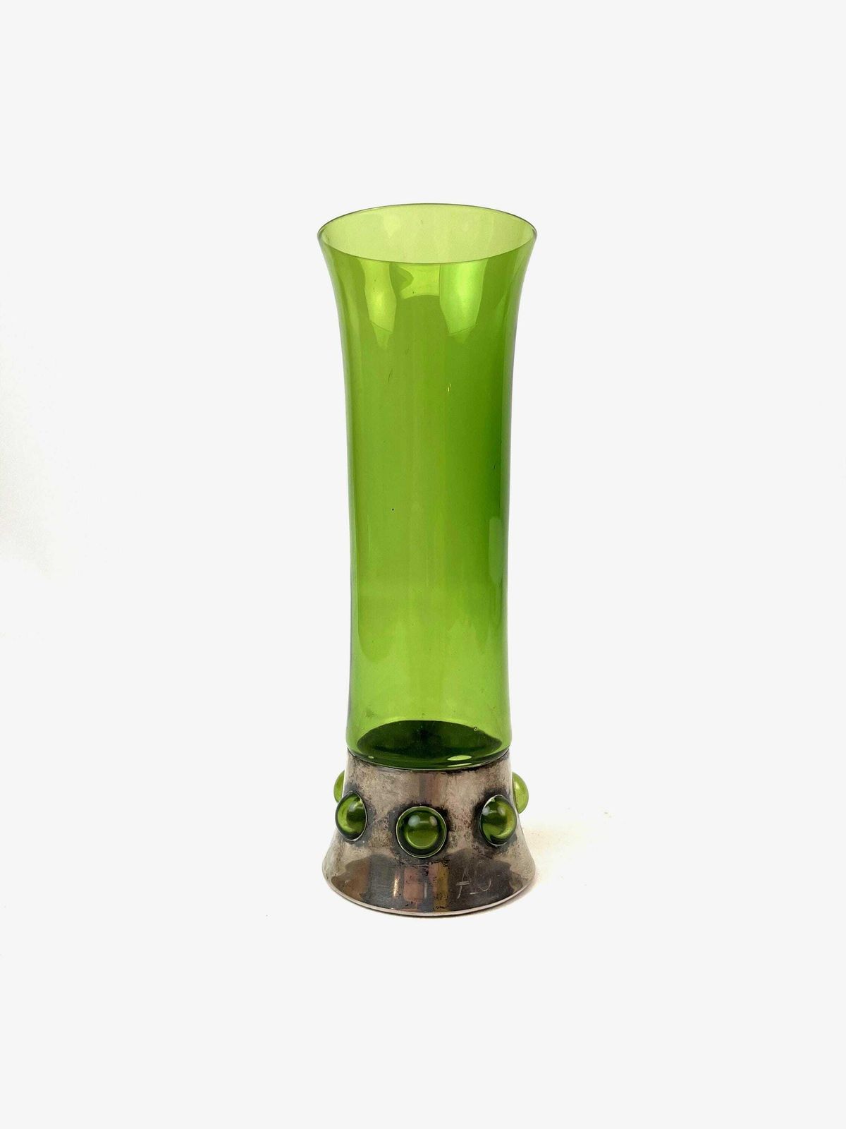 Rare Green Glass Space Age Mid Century 800 Silver Mount Vase Mäki Matti 1962