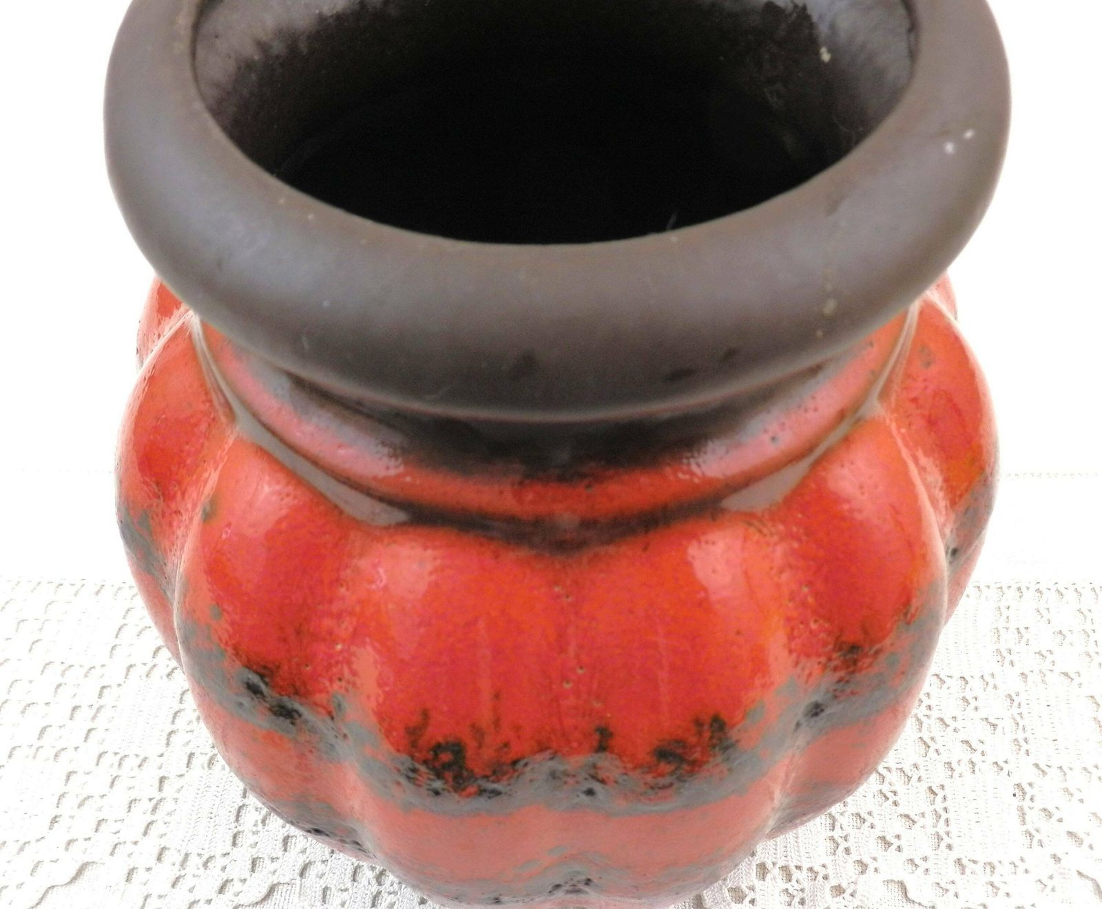 Vintage Scheurich Keramik Grote Ronde Vaas Met Rood Zwart Gestreept Fat Lava Glazuur, Mid Century Jaren 1960, West Duits Aardewerk photo buy