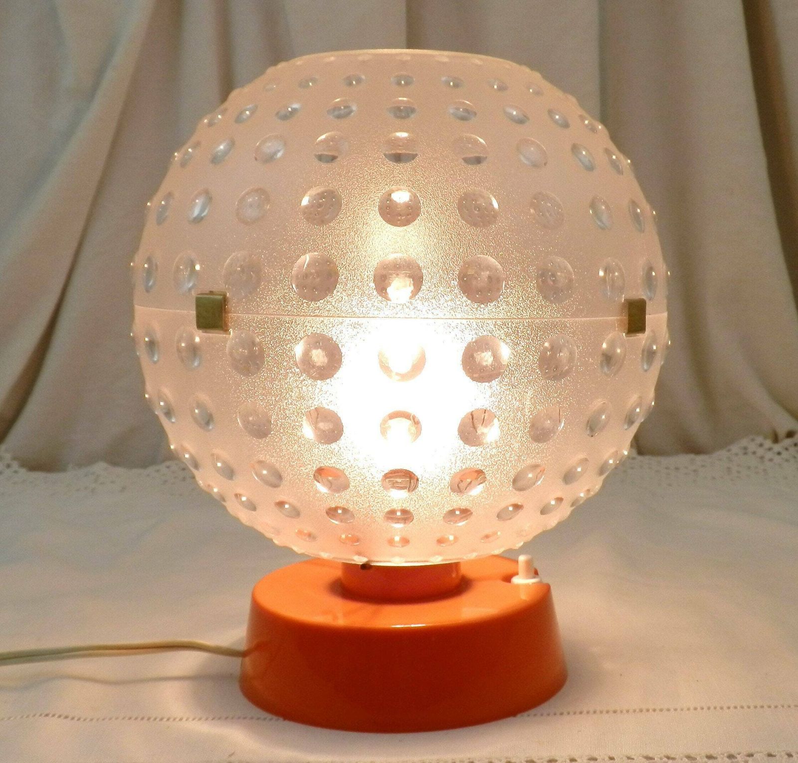 Vintage Boxed Mid Century 1960s Orange And Transparent Globe Table Lamp By Slj, Retro 60s /70s Lighting From France, Old Style Home Interior photo 87.0
