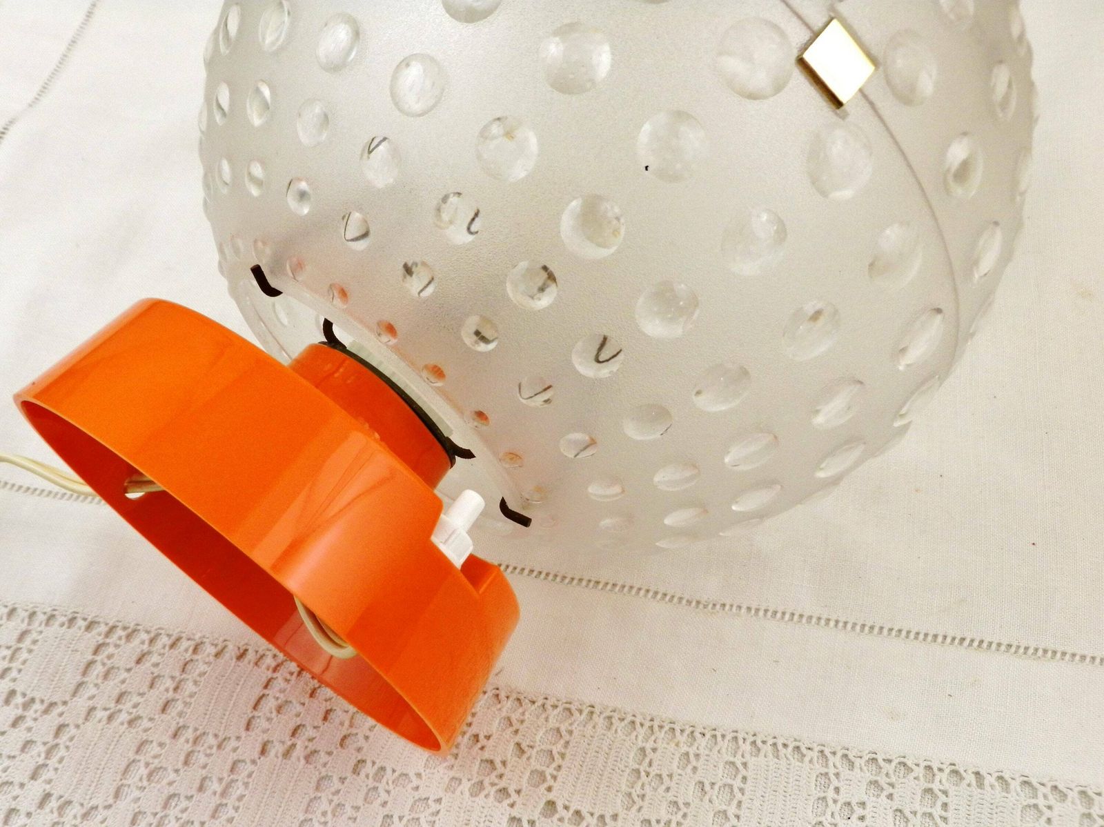Vintage Boxed Mid Century 1960s Orange And Transparent Globe Table Lamp By Slj, Retro 60s /70s Lighting From France, Old Style Home Interior photo vinterior