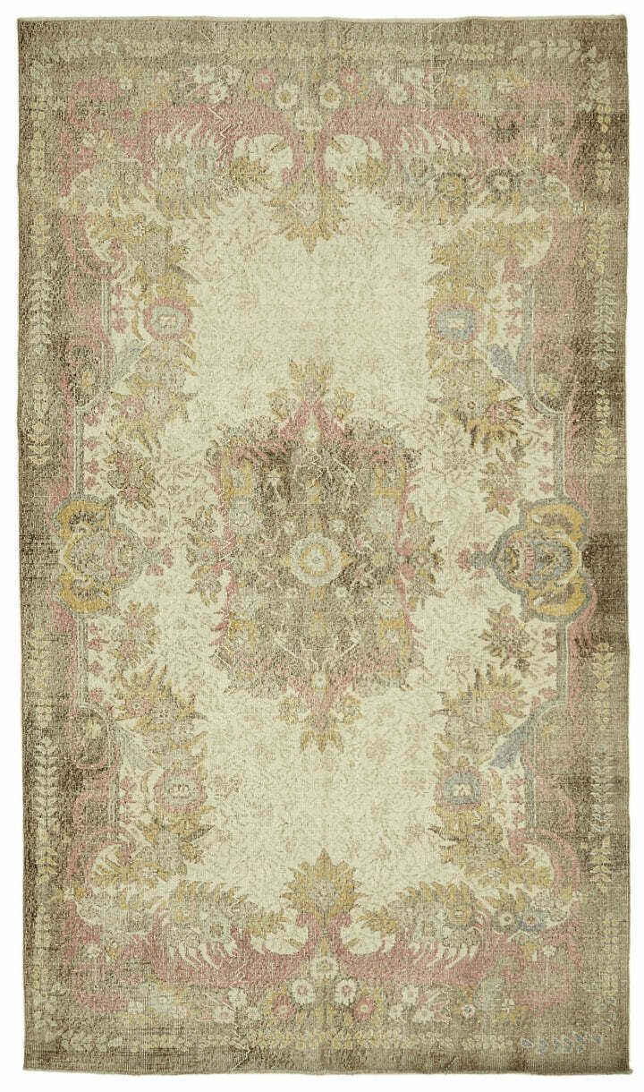Handmade Beige Turkish Vintage Area Rug 185 Cm X 313 Cm
