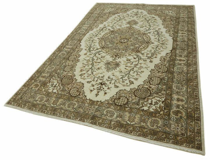 Handmade Beige Turkish Vintage Area Rug 306 Cm X 198 Cm photo for sale