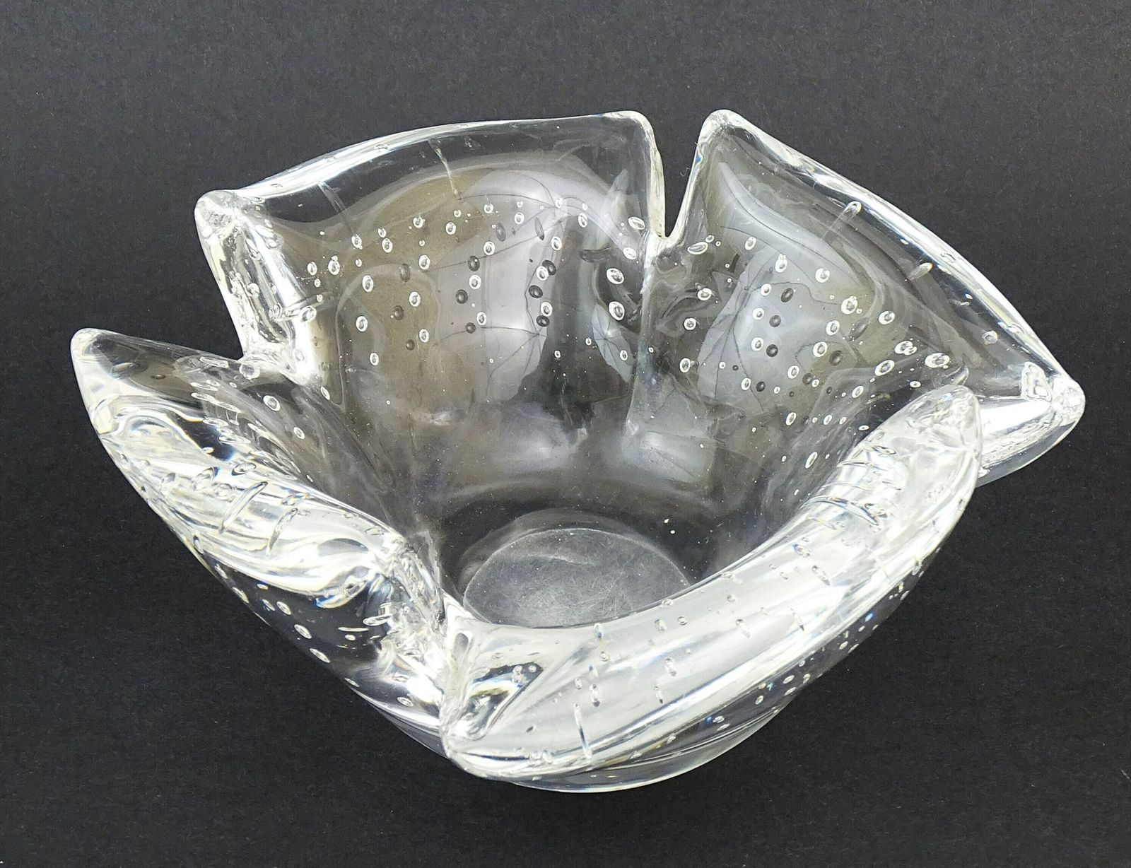 Grote Vintage Mid Century Asbak In Murano Stijl – Bullicante Dikwandig Kunstglas / Kristalglas Met Ingesloten Luchtbellen, Studio Glass Vide Poche photo vintage
