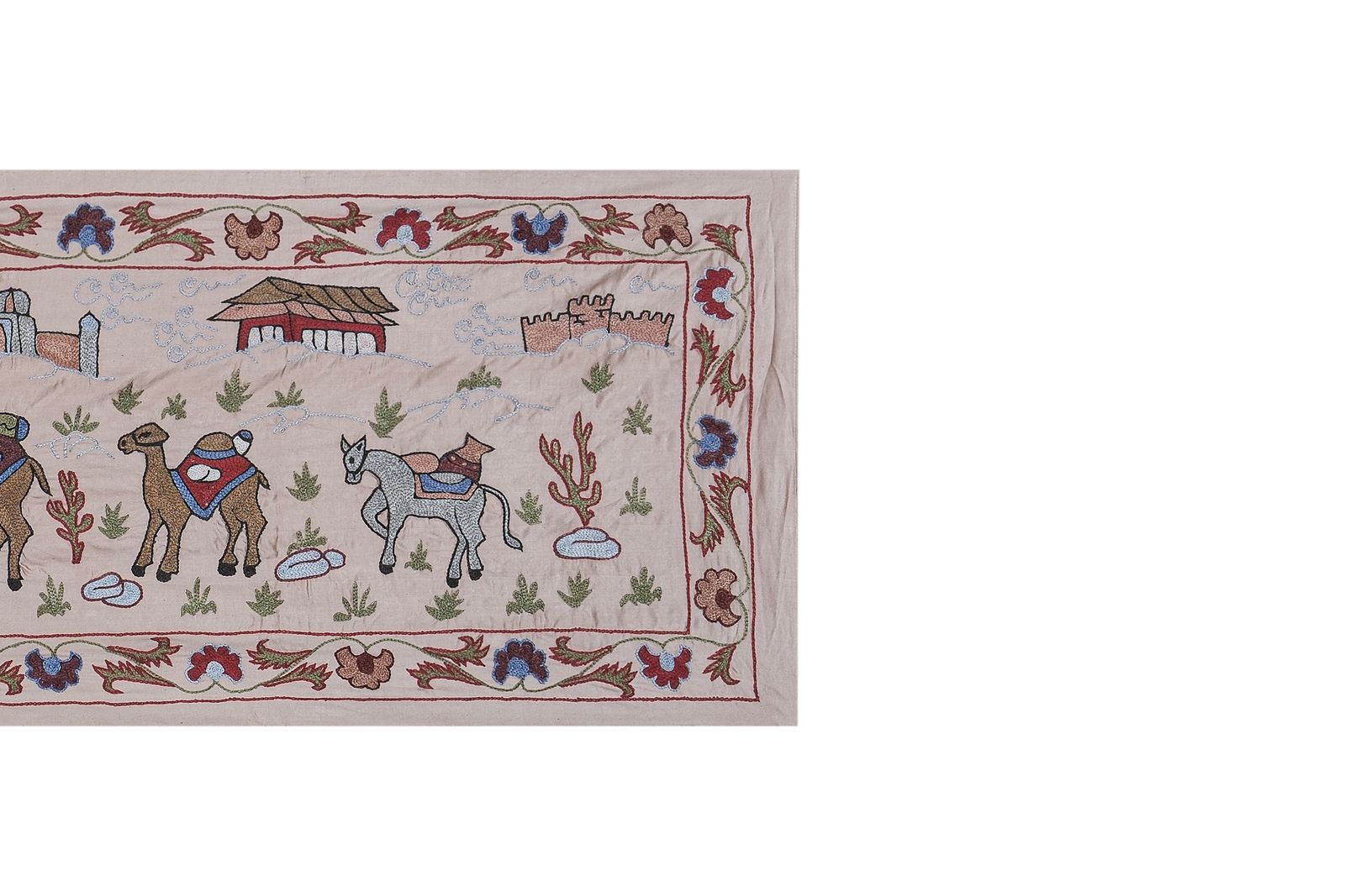 Tashkent Suzani Animal Silk Tablecloth Case Made From A 19th Century Textile, Uzbek Wall Hanging Decor   Silk Camel Runner photo for sale