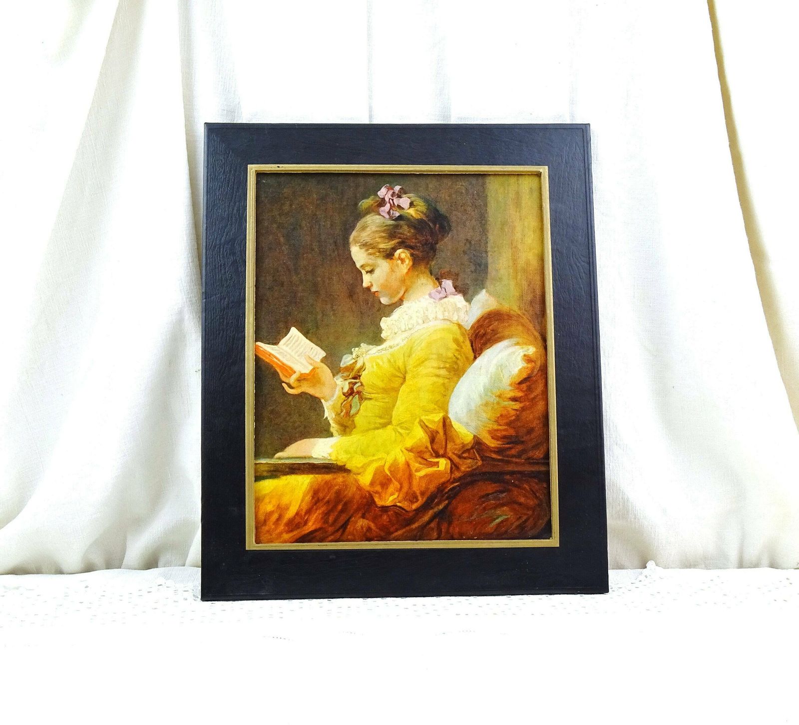Vintage French Framed Reproduction Picture Of A Young Girl Reading By Jean Honoré Fragonard Printed In France By Difac Fetz, Old Painting