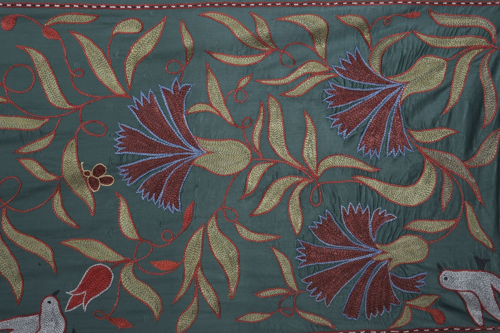 Floral Suzani Table Or Wall Decor – Handcrafted Uzbek Embroidery 1'7'' X 6'2'' photo vintage