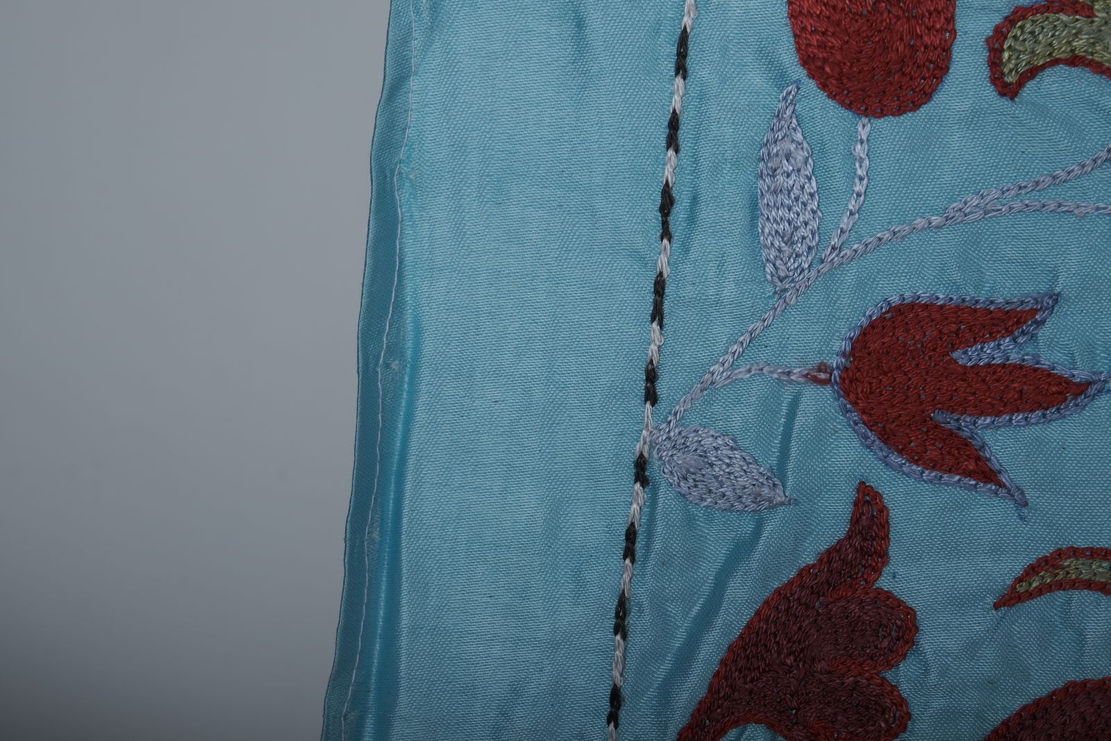 Artisan Blue Suzani Wall Tapestry   Handmade Floral Embroidery For Elegant And Artistic Decoration 1'7'' X 6'2'' photo 200.0