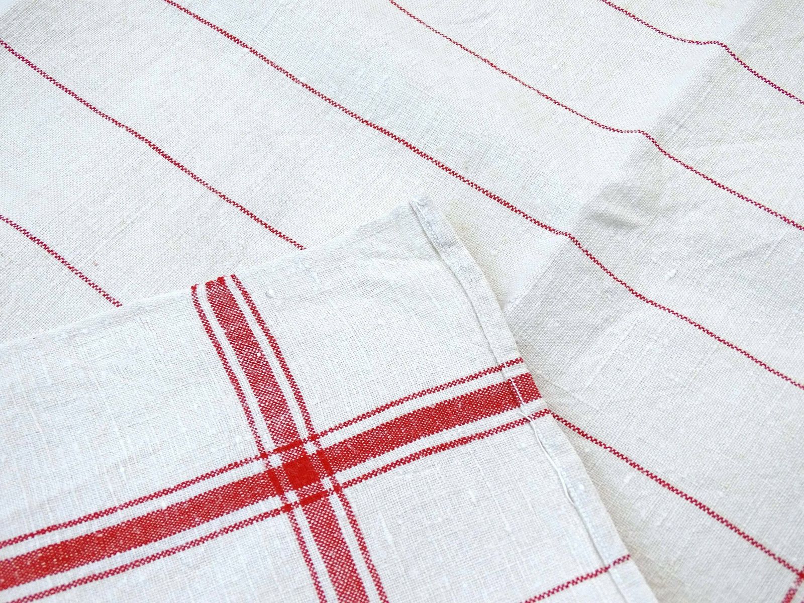 photo furniture Set Of 6 Vintage French Traditional Cotton Tea Towels With Red Banding And Monogram, Retro Country Cottage Farmhouse Kitchen Cloth France