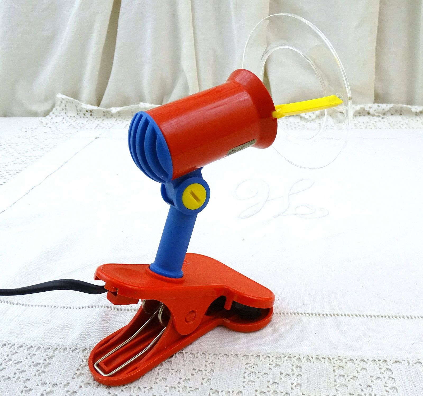 Vintage Pgt 1980s Clamp On Desk Lamp In Bright Red Blue And Yellow, Retro Memphis Groupe Style Lighting, Designer Office Light Accessory photo Lighting