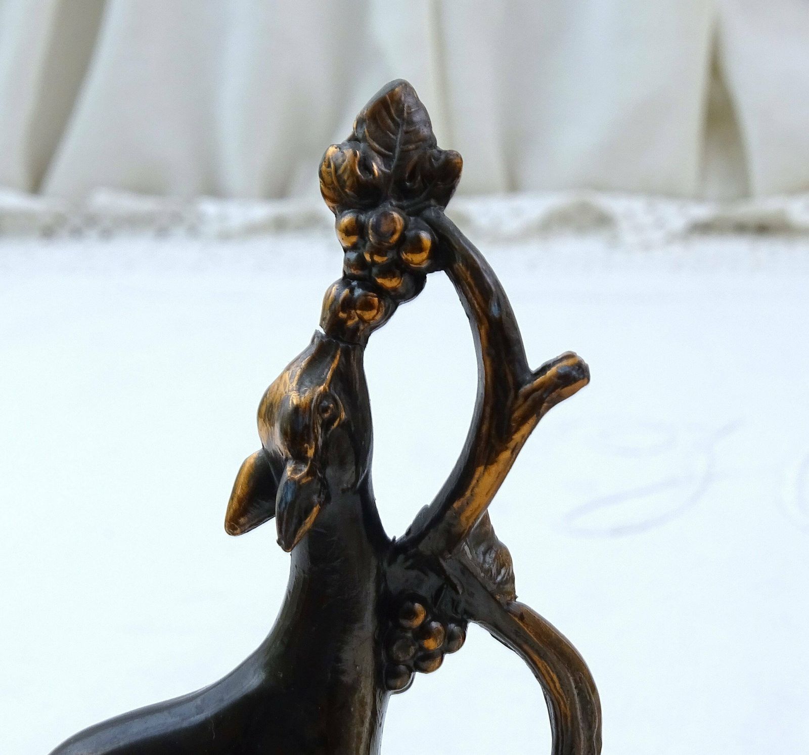 Vintage French Art Deco Bookends With Metal Deer Eating Grapes On White Marble Base, Retro 1930 Office Library Book Accessory From France photo buy