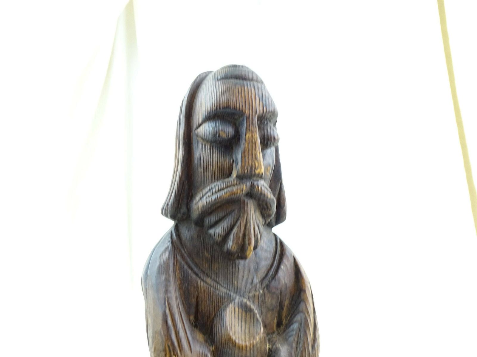 French Vintage 1960s Carved Wooden Sculpture Of Old Wise Man, Retro Sculpture Made Of Wood From France, Medieval Style Druid Art Piece photo buy