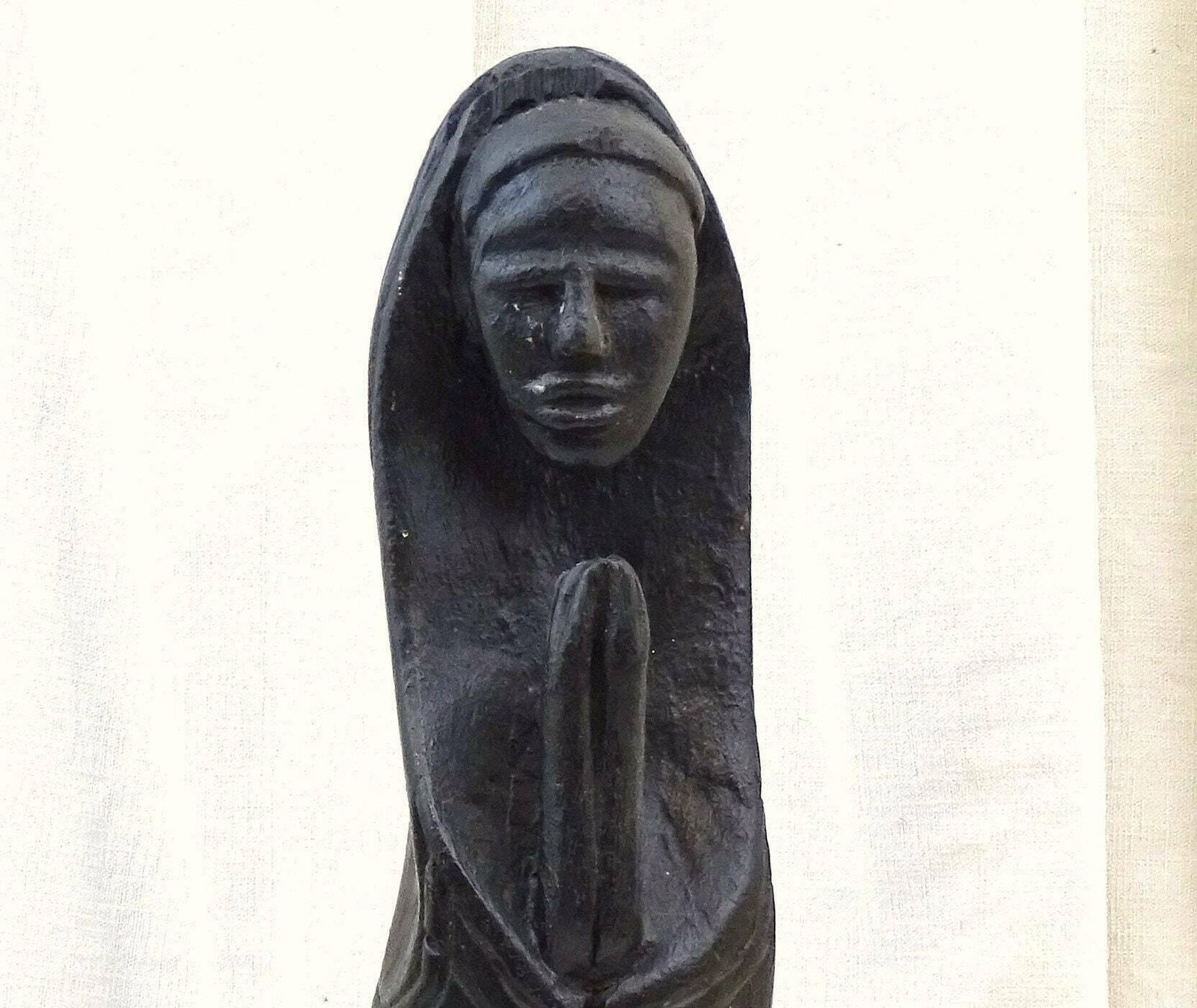 photo furniture Antique African Hand Carved Ebonized Wooden Virgin Mary Statue, Vintage Christian Figurine Of Our Lady Made Of Black Wood From Africa