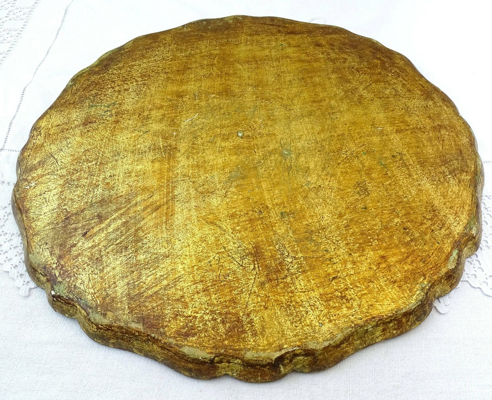 Round Vintage Gold And Burnt Orange Venetian Style Serving Tray, Retro Italian Golden Decor Golden, Mid Century Florentine Home Decor Italy photo 57.0