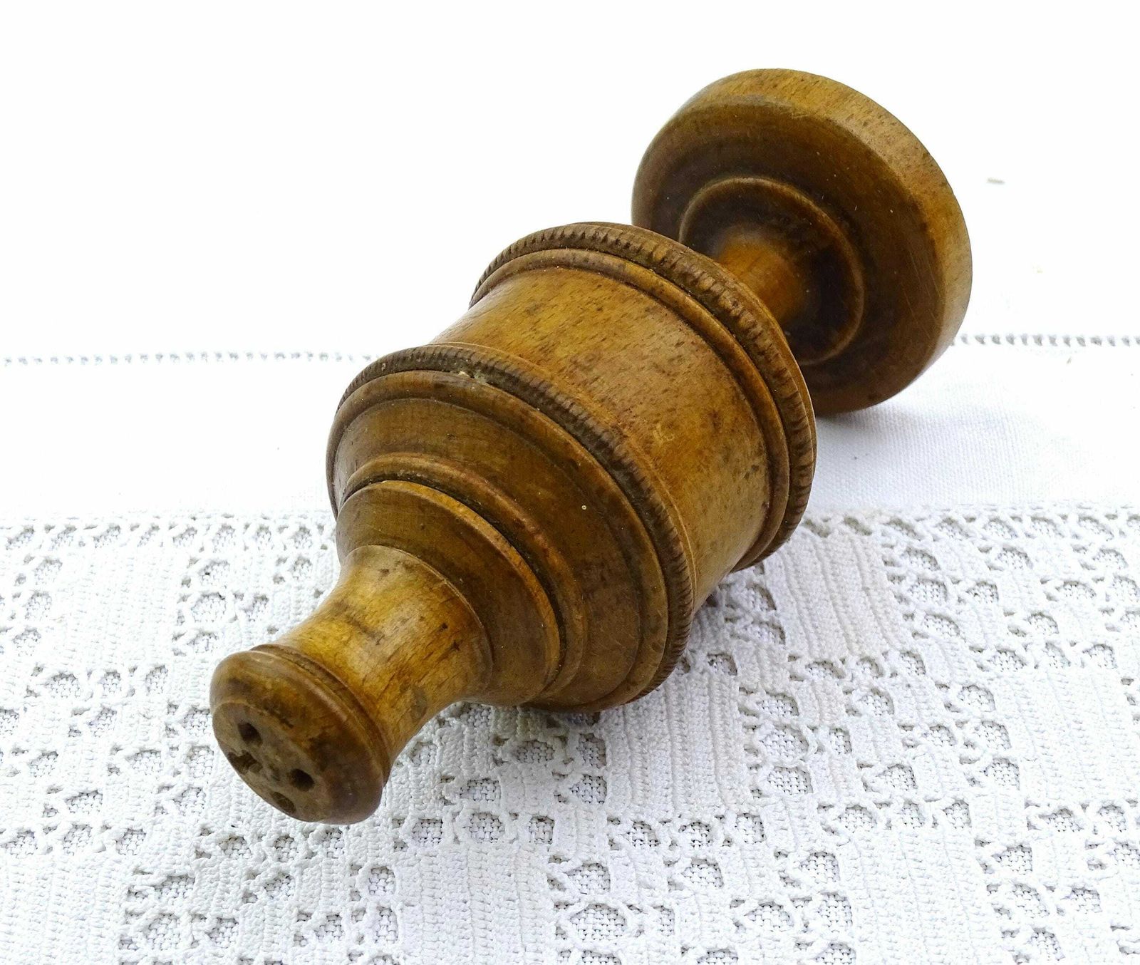 Antique French 18th Century Turned Wooden Footed Powder Shaker, Retro Primitive Treen Shaker Made Of Wood From France, Old World Folk Art photo buy