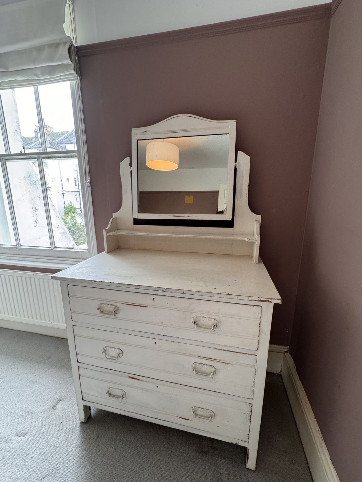 Shabby Chic Chests Of Drawers   3 Deep Drawers & Vanity Mirror photo for sale