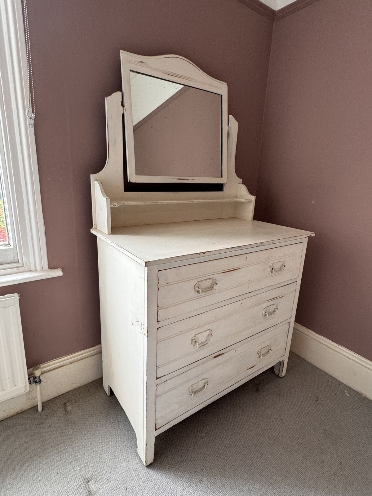 Shabby Chic Chests Of Drawers   3 Deep Drawers & Vanity Mirror photo vinterior