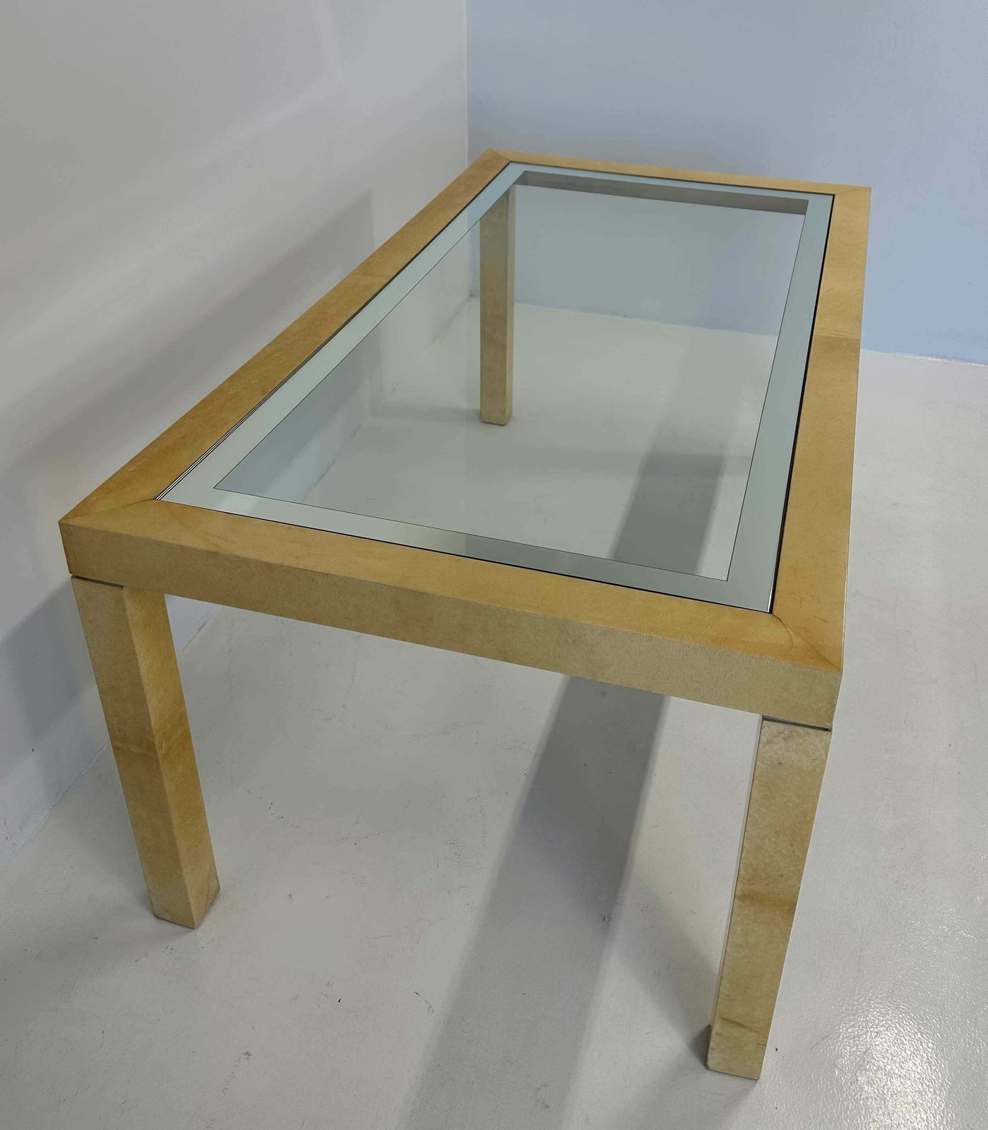 photo for sale Italian Parchment And Glass Table, Attr. Aldo Tura, 1970s