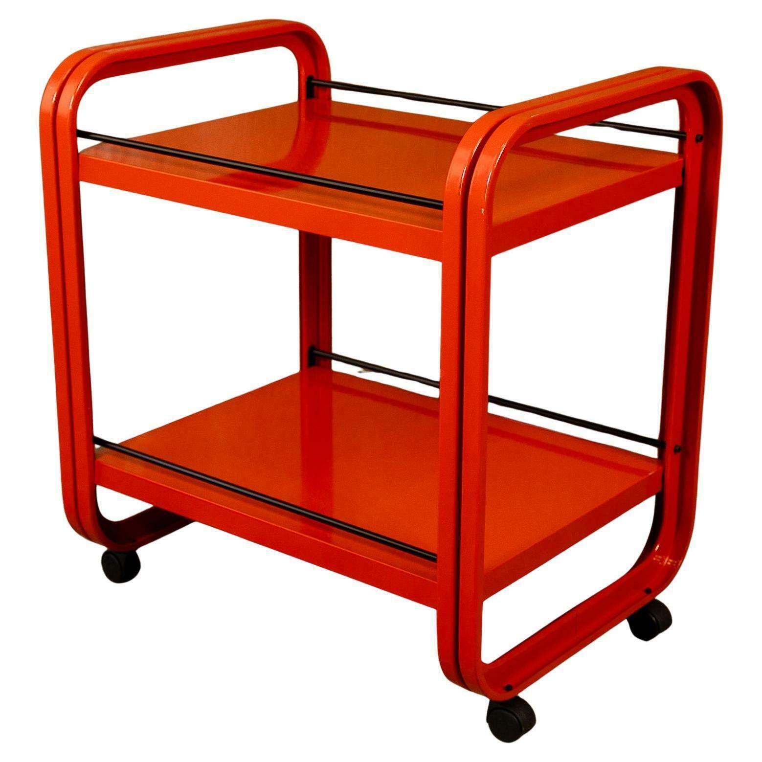 Postmodern Red Metal Trolley For Secco, Italy 1980s