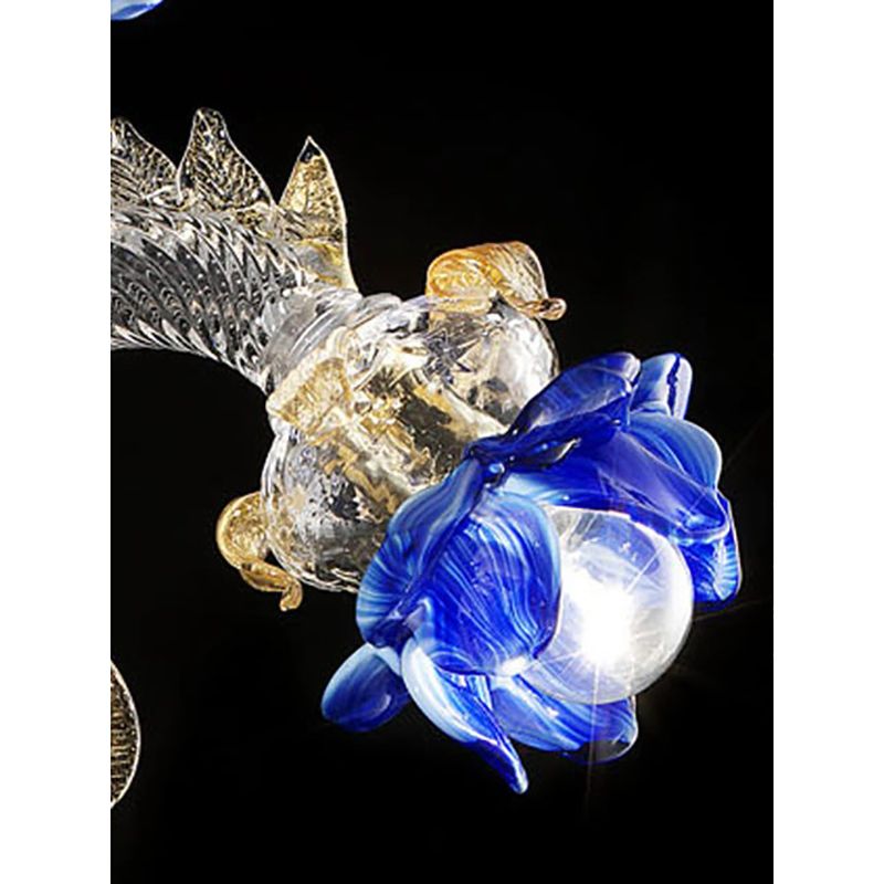 Venetian Blue And Gold Flowers Murano Style Glass Chandelier photo 9800.0