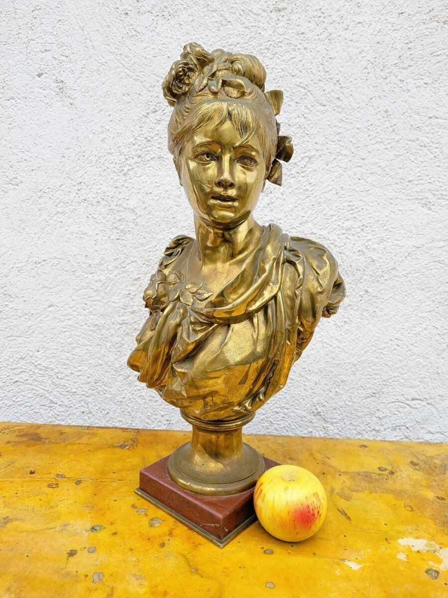 A Carrier, Bronze Bust Of A Woman, Signed, 19th Century photo furniture