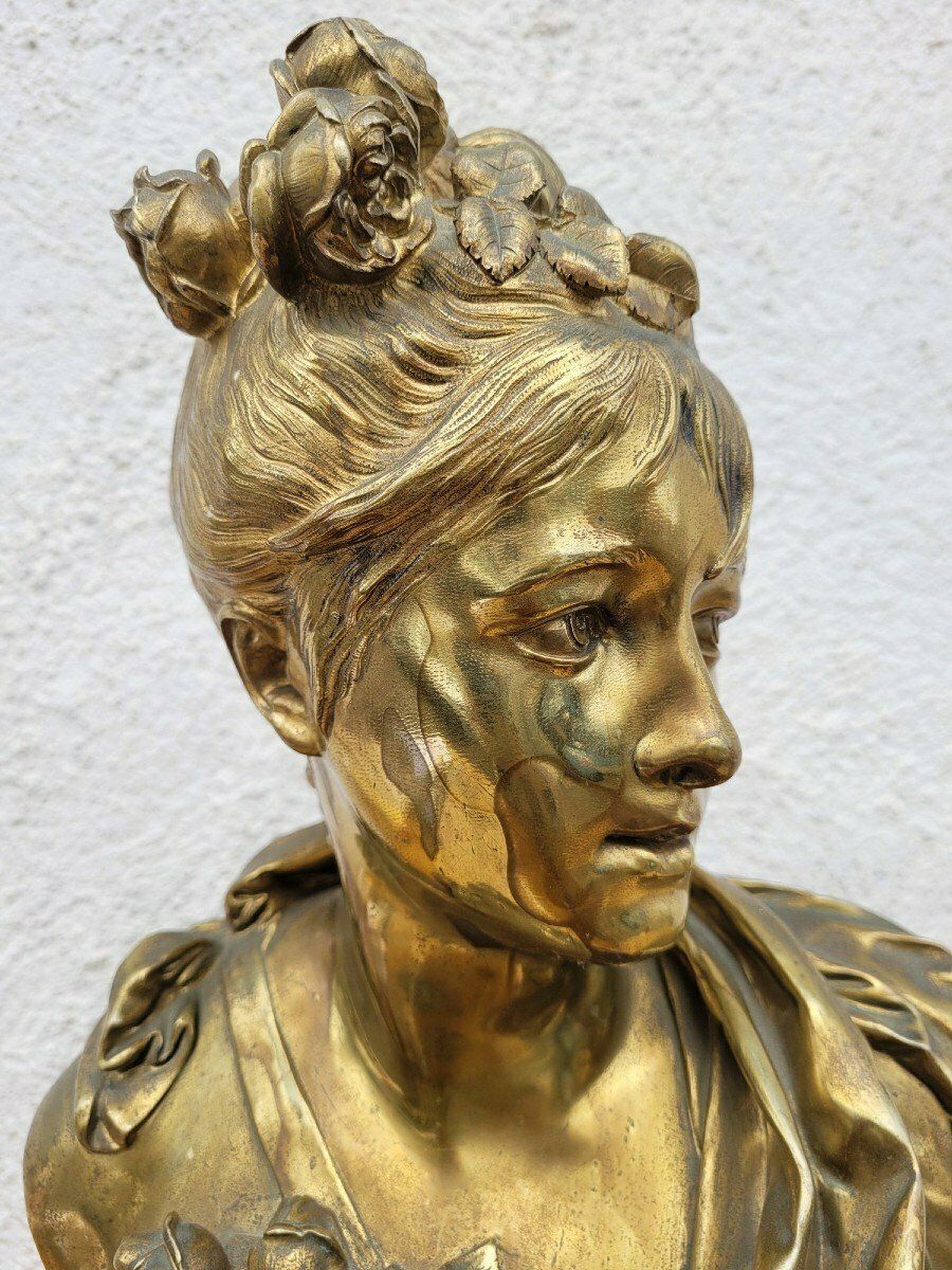 A Carrier, Bronze Bust Of A Woman, Signed, 19th Century photo vintage