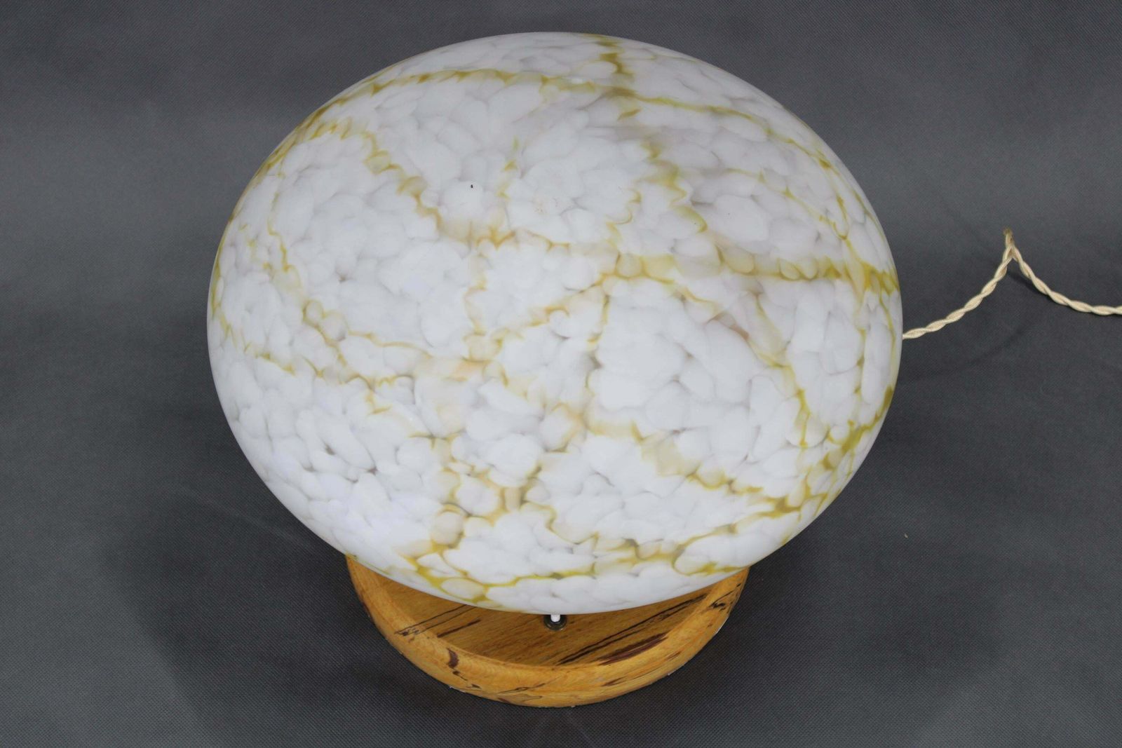 1940s Restored Brass Table Lamp With Wooden Base And Glass Shade photo Lighting