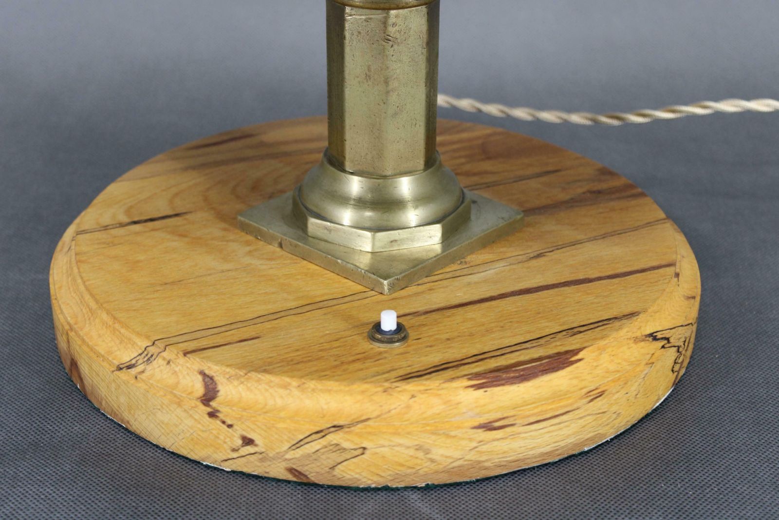 1940s Restored Brass Table Lamp With Wooden Base And Glass Shade photo buy