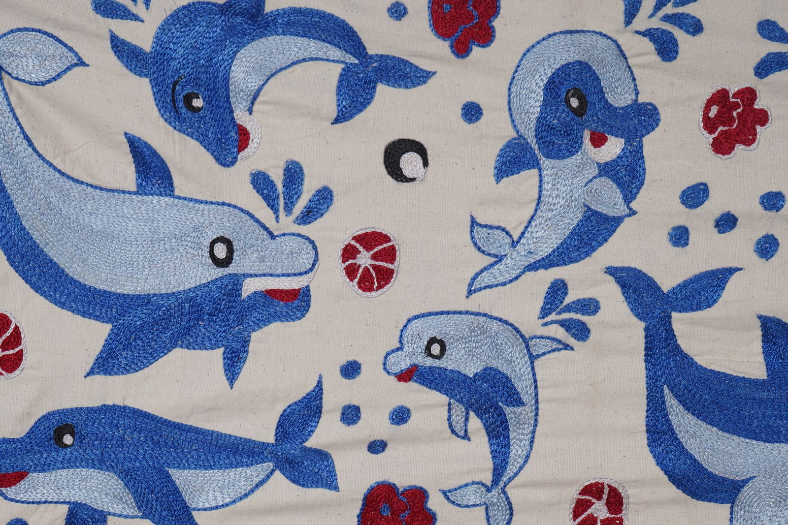 Suzani With Fish Design, Animal Pictorial Cotton On Cotton Suzani Wall Hanging Decor And  Runner 1'6'' X 4'6'' photo Textiles