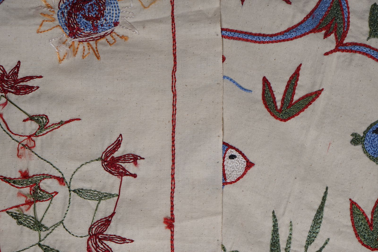 Uzbek Suzani Cotton Table Runner   Fish Embroidered Design Perfect For Unique Home Decor 1'6'' X 4'6'' photo Textiles