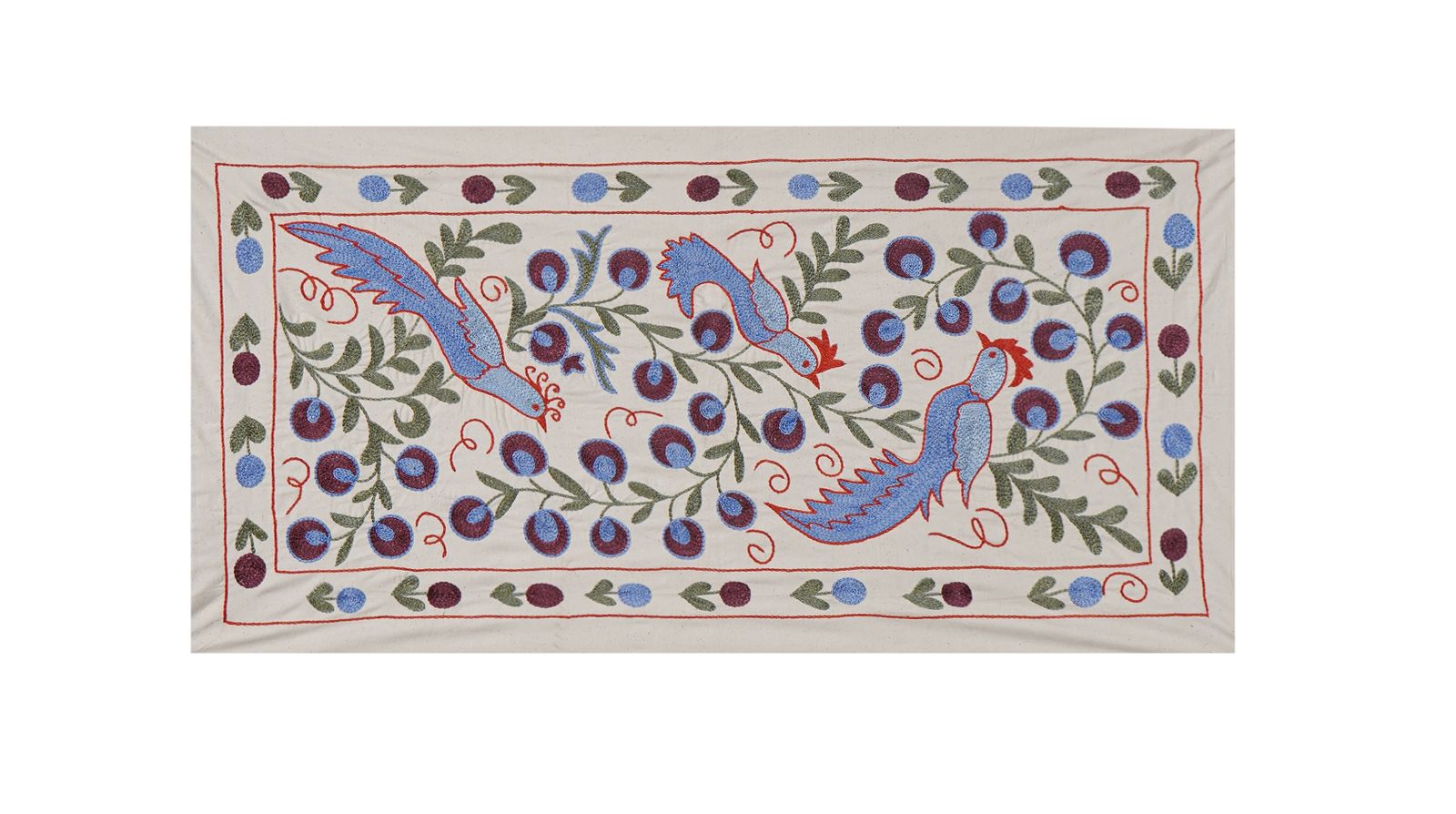 Bohemian Embroidered Bird Design Cotton Fabric – Decorative Home Accent Piece 1'6'' X 3'1''