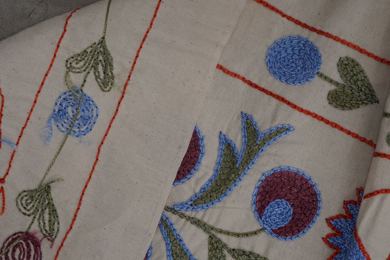 Bohemian Embroidered Bird Design Cotton Fabric – Decorative Home Accent Piece 1'6'' X 3'1'' photo for sale