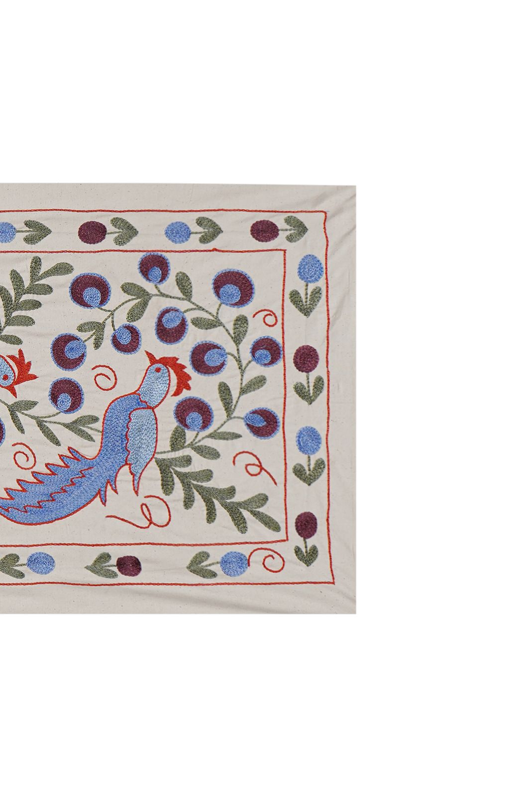 Bohemian Embroidered Bird Design Cotton Fabric – Decorative Home Accent Piece 1'6'' X 3'1'' photo Textiles
