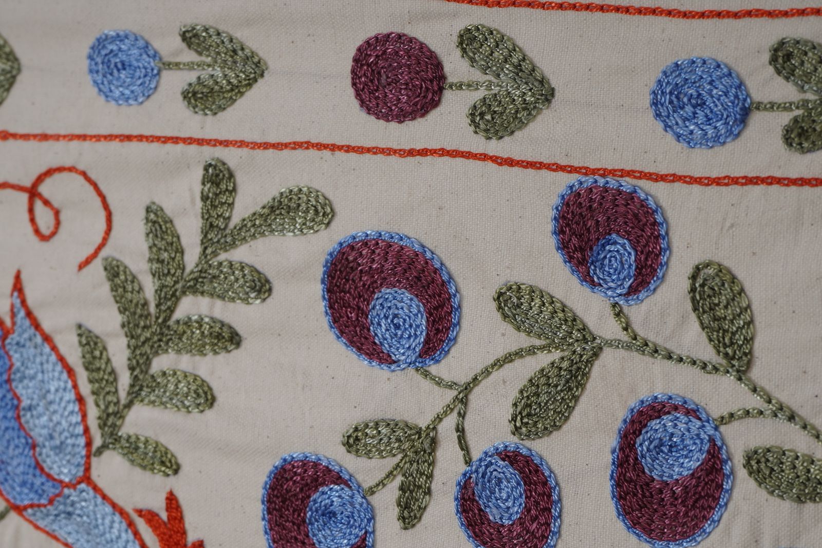 Bohemian Embroidered Bird Design Cotton Fabric – Decorative Home Accent Piece 1'6'' X 3'1'' photo vintage