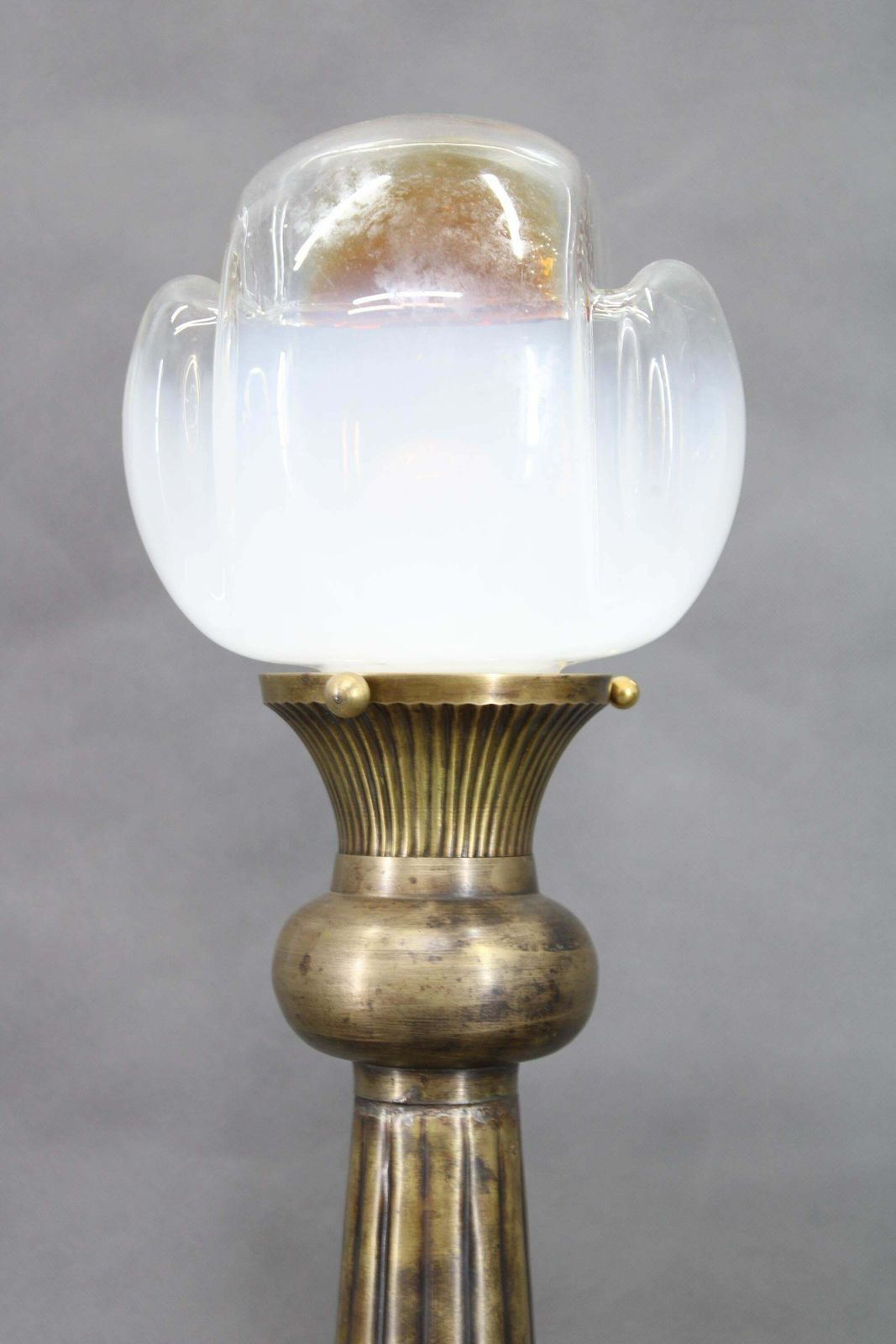 1940s Pair Of Italian Restored Brass Table Lamps With Glass Shades photo 1244.0