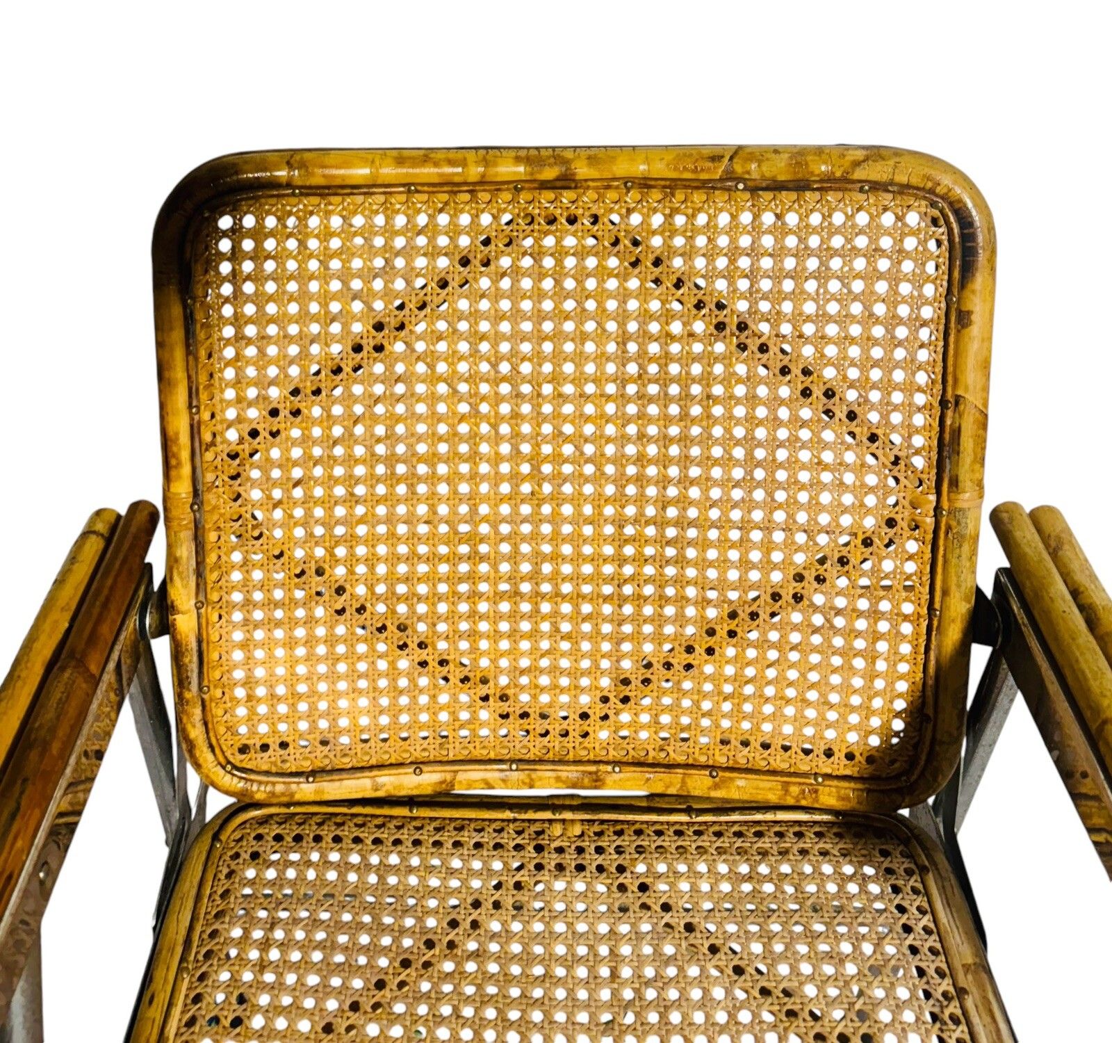 Vintage Armchair Deck Chair Chrome Bamboo And Cane C1950 Rare Mid Century photo 125.0
