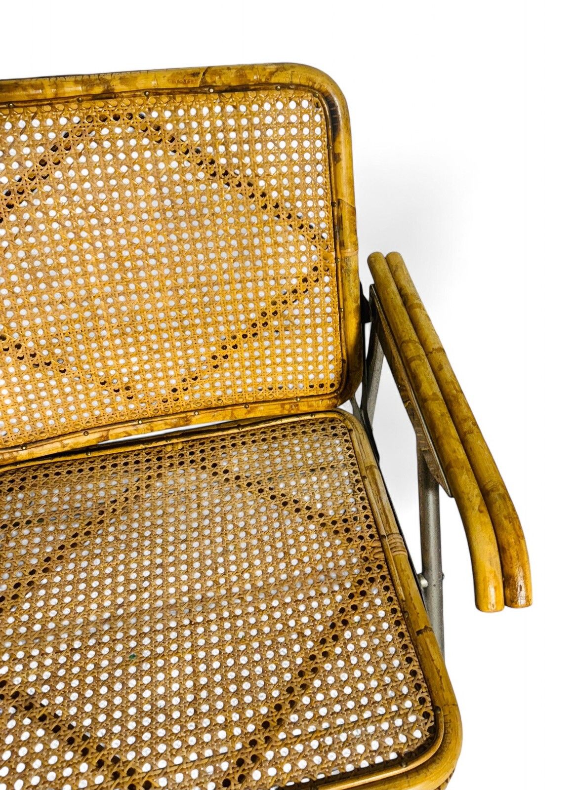 Vintage Armchair Deck Chair Chrome Bamboo And Cane C1950 Rare Mid Century photo vinterior
