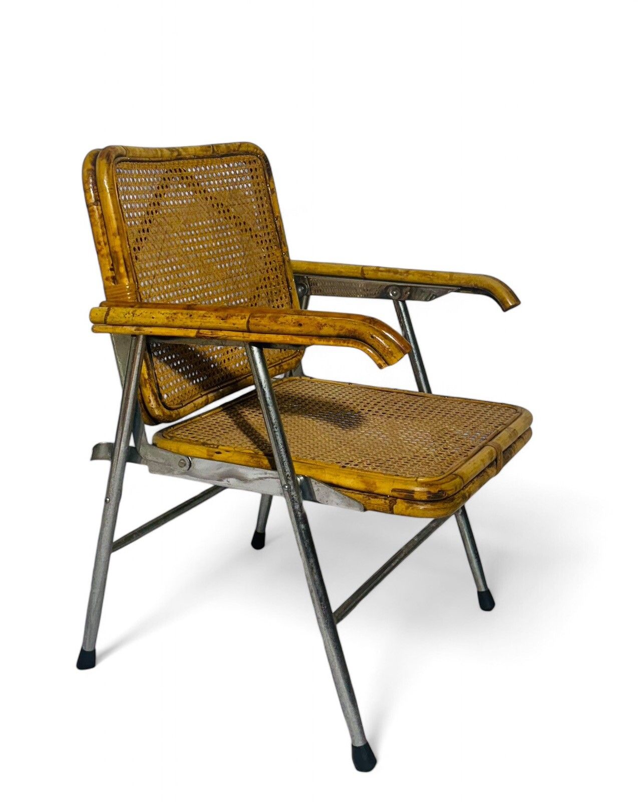 Vintage Armchair Deck Chair Chrome Bamboo And Cane C1950 Rare Mid Century photo buy