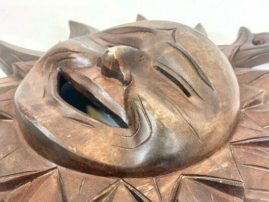 Wooden Carved Sun Face Sunburst Wall Sculpture, 20th Century photo for sale
