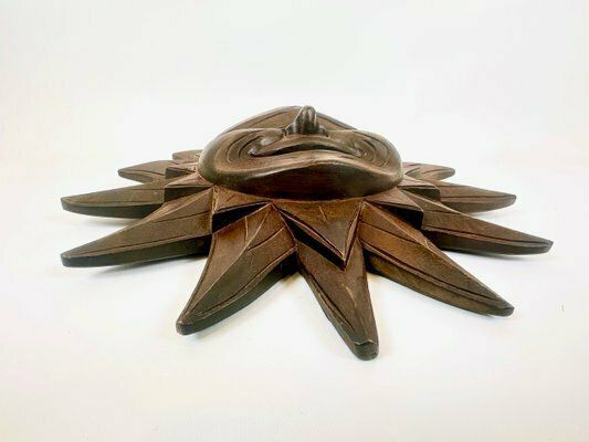 Wooden Carved Sun Face Sunburst Wall Sculpture, 20th Century photo 373.0