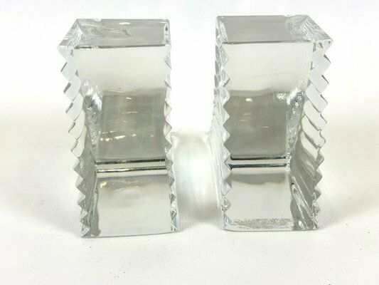 Mid Century Crystal Glass Bookends, 1970s, Set Of 2 photo Home Decor