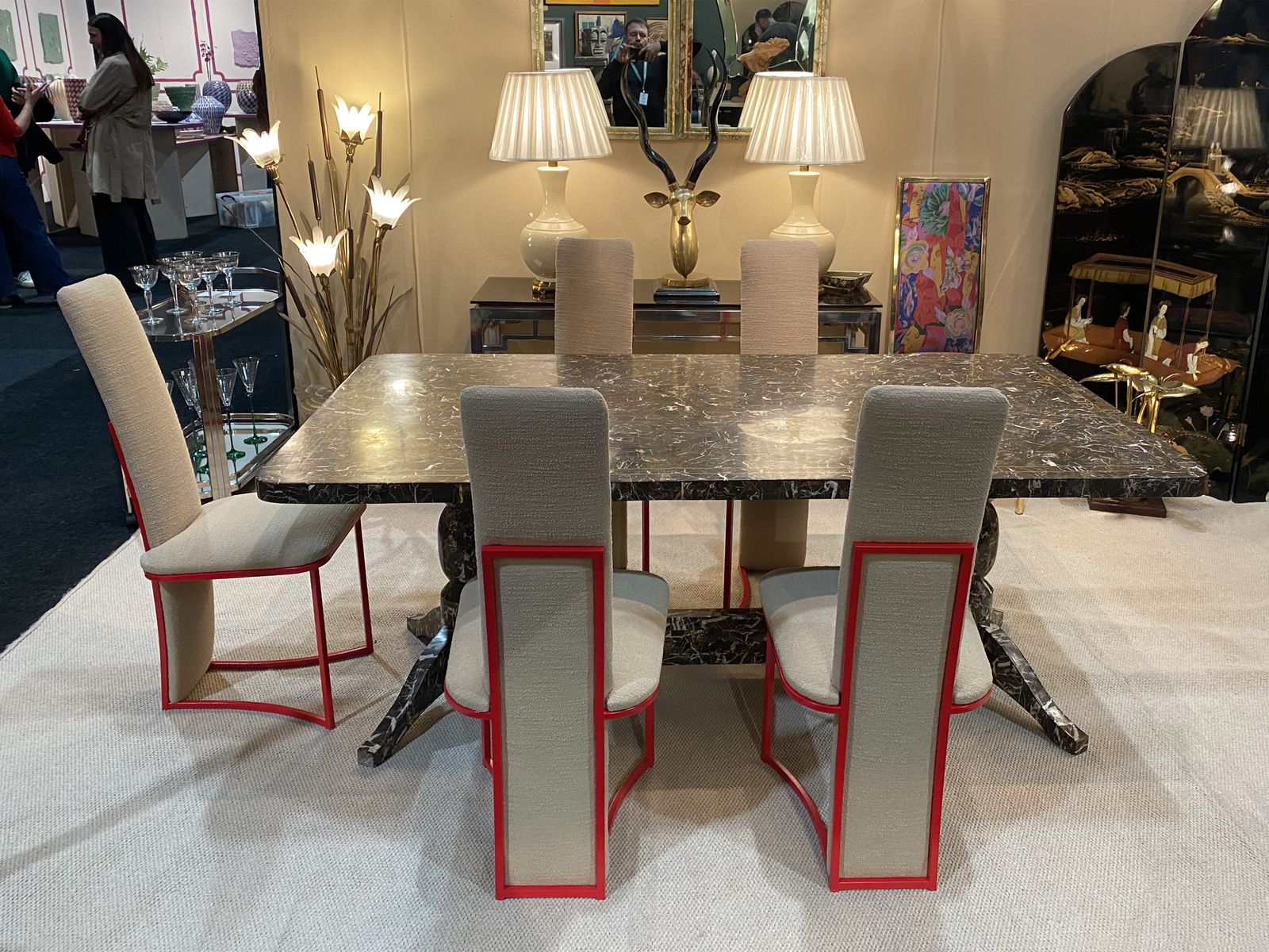 photo vintage Maitland Smith Marble Tessellated Dining Table 1980s USA Post Modern Vintage