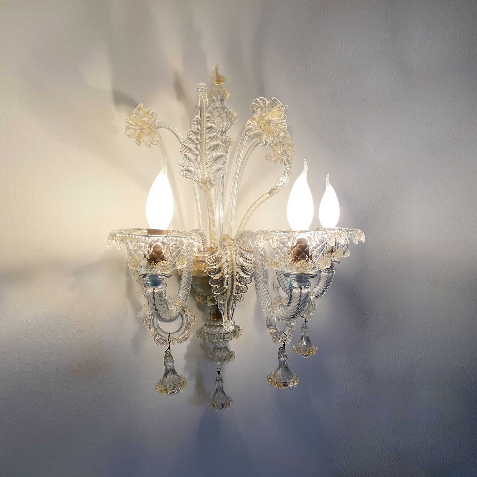 Venetian Murano Glass Wall Chandelier Light Scone Vintage Gold photo for sale