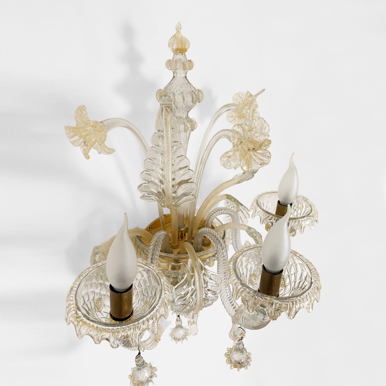 Venetian Murano Glass Wall Chandelier Light Scone Vintage Gold photo buy