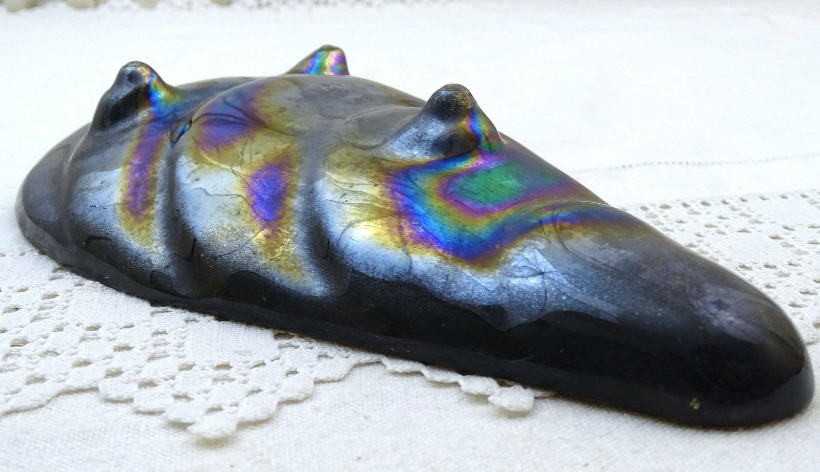 Vintage Mid Century Cerazur Monaco Oyster Shaped Vide Poche With Exotic Fish In Bright Yellow And Black On 3 Legs, Retro 1950s Trinket Dish photo vintage
