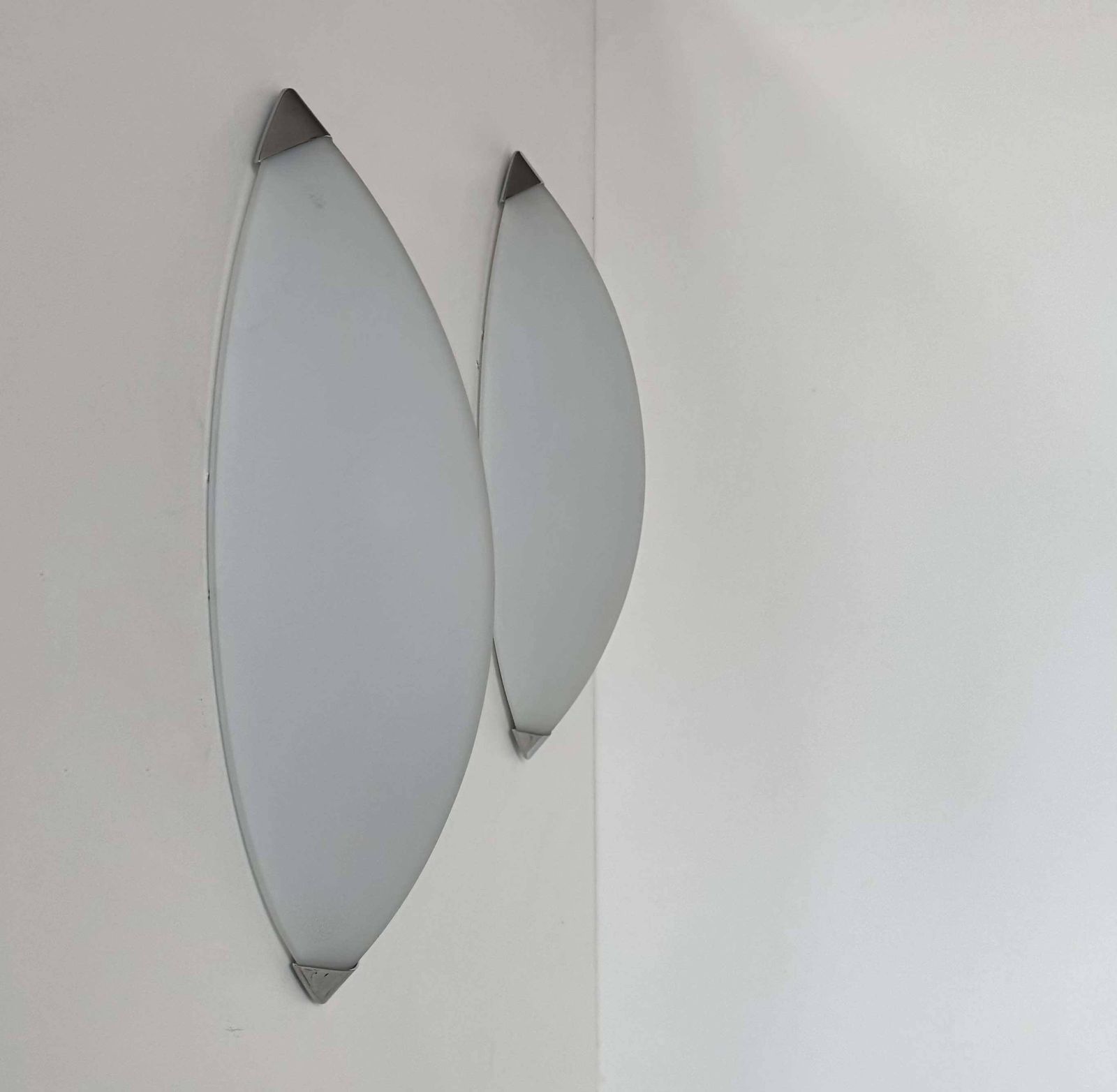 Pair Of Vintage Wall Lights, Chrome And Sandblasted Glass, Italy 1980. photo for sale